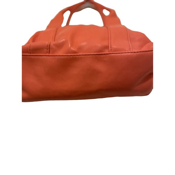 Orange Studded Synthetic Plastic Double Strap Zip Closure Hand Bag Purse - Picture 3 of 8